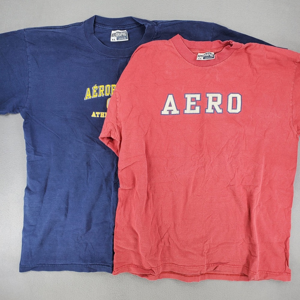Lot 2 Aeropostale Graphic T-Shirt Mens XL Blue Red Good Y2K A87 Athletic Dept